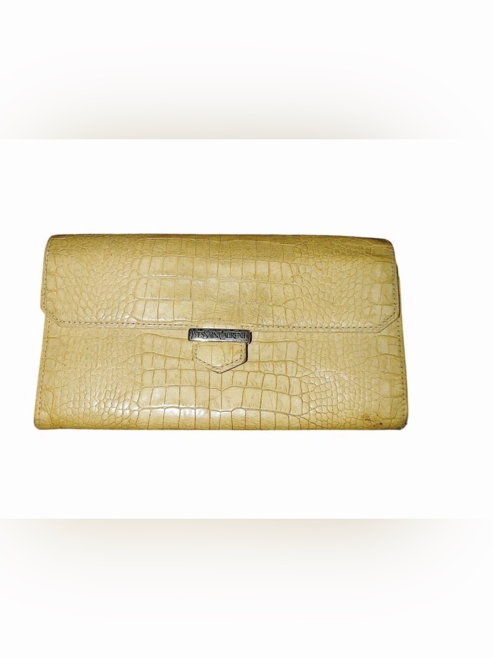 SEE CALLOUTS Yves Saint Laurent Croc-Embossed Yellow Leather Clutch